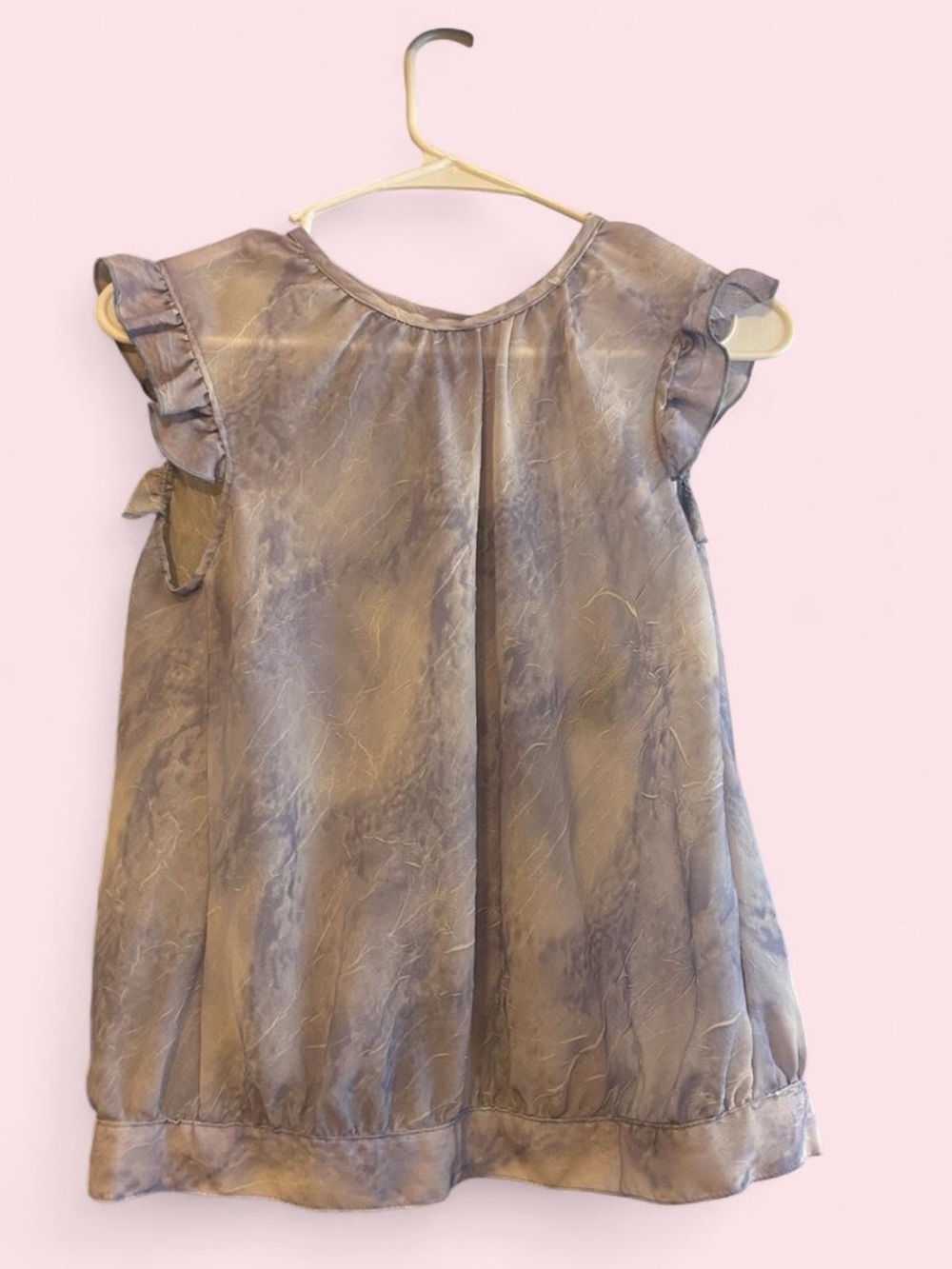 & Other Stories Marble-Effect Ruffle Sleeve Blouse in Gray